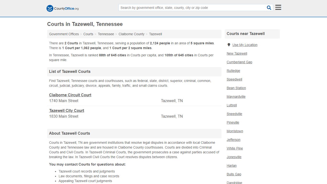 Courts - Tazewell, TN (Court Records & Calendars)